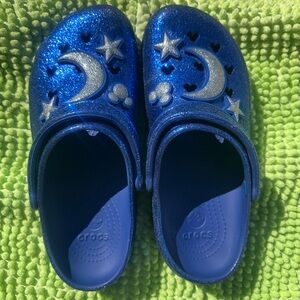 CROCS Blue Sparkle Moon and Stars Slippers